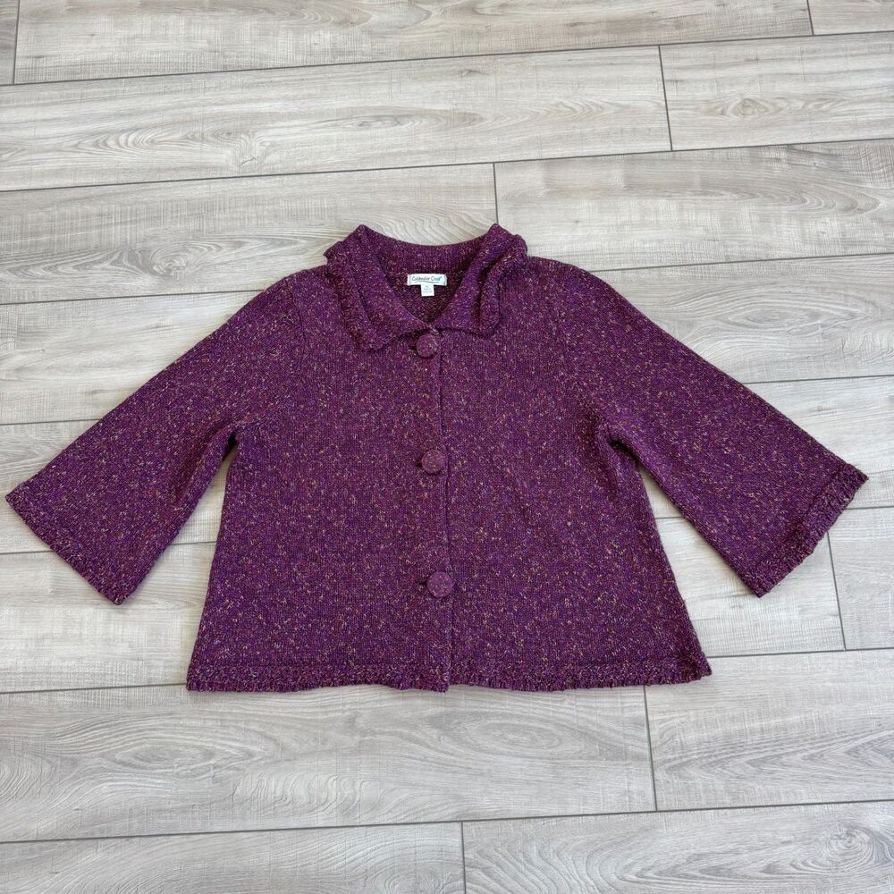 Coldwater Creek Purple Marled Knit 3/4 Bell Sleeve Button Up Cardigan, XL